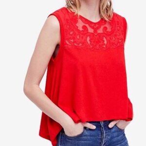 ✨ Free People Red Lace Yoke Tank Top ✨ Size: XS